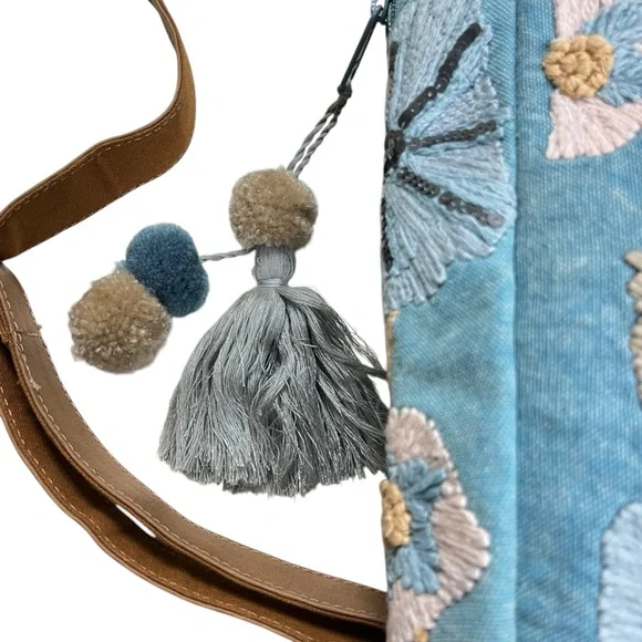 CROSSTREE LANE Floral Embroidered and Sequined Chambray Denim Backpack Purse - Picture 9 of 15